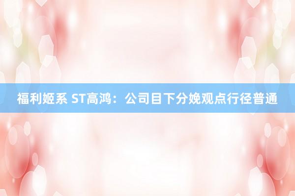 福利姬系 ST高鸿：公司目下分娩观点行径普通