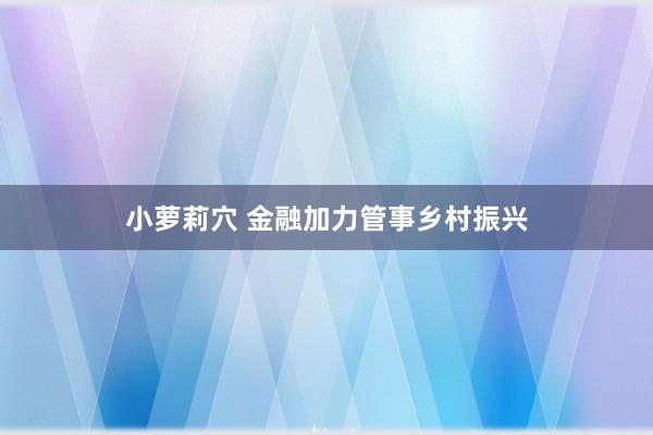 小萝莉穴 金融加力管事乡村振兴